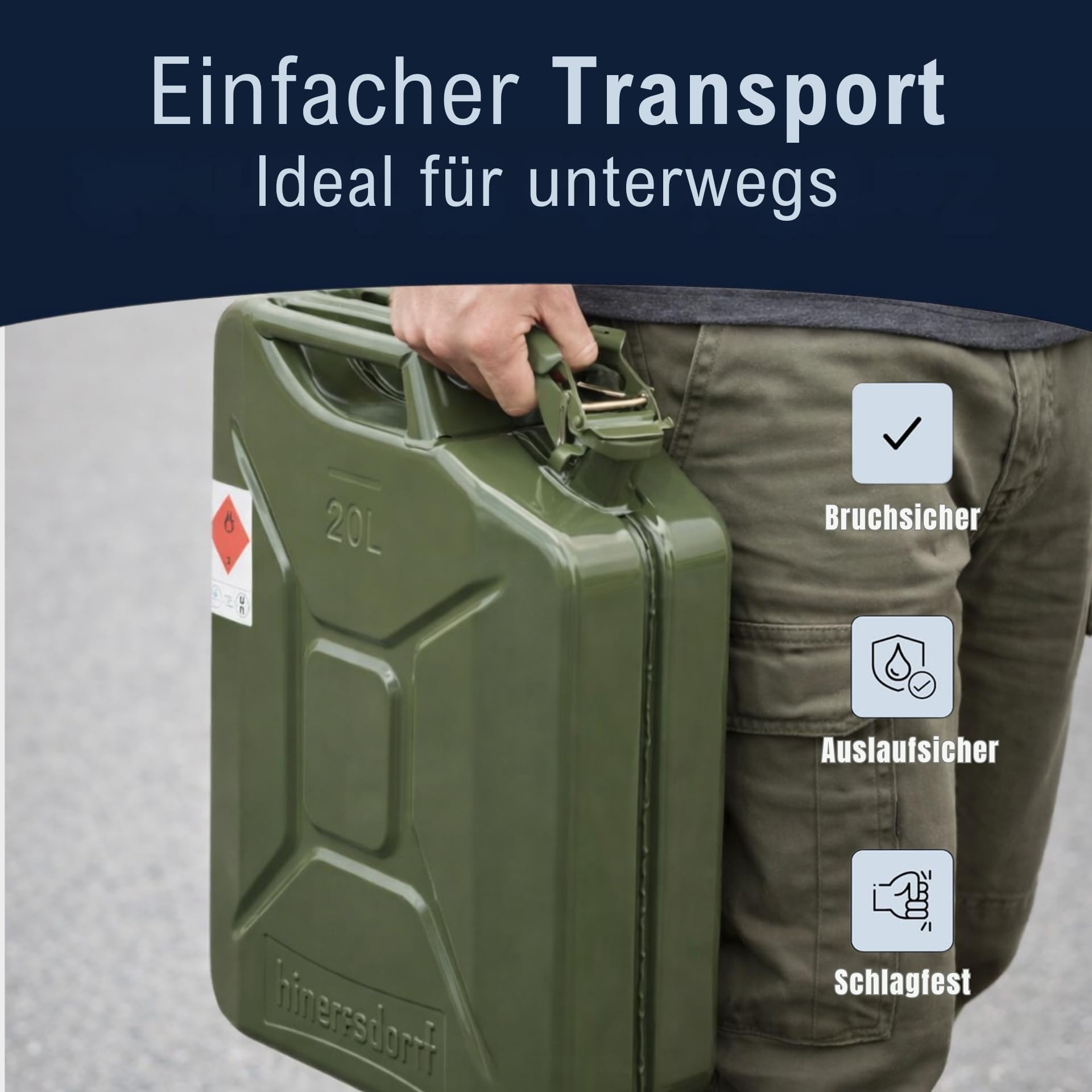 Metall-Kraftstoff-Kanister CLASSIC 20l, mit UN-Zulassung für Benzin, Diesel und andere Gefahrgüter, oliv