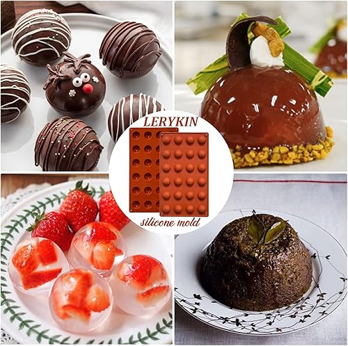 Miniatura 13 de Paquete de 3 moldes de silicona extra grandes de 5 cavidades, molde de media esfera antiadherente para hacer bombas de chocolate caliente de gran 5