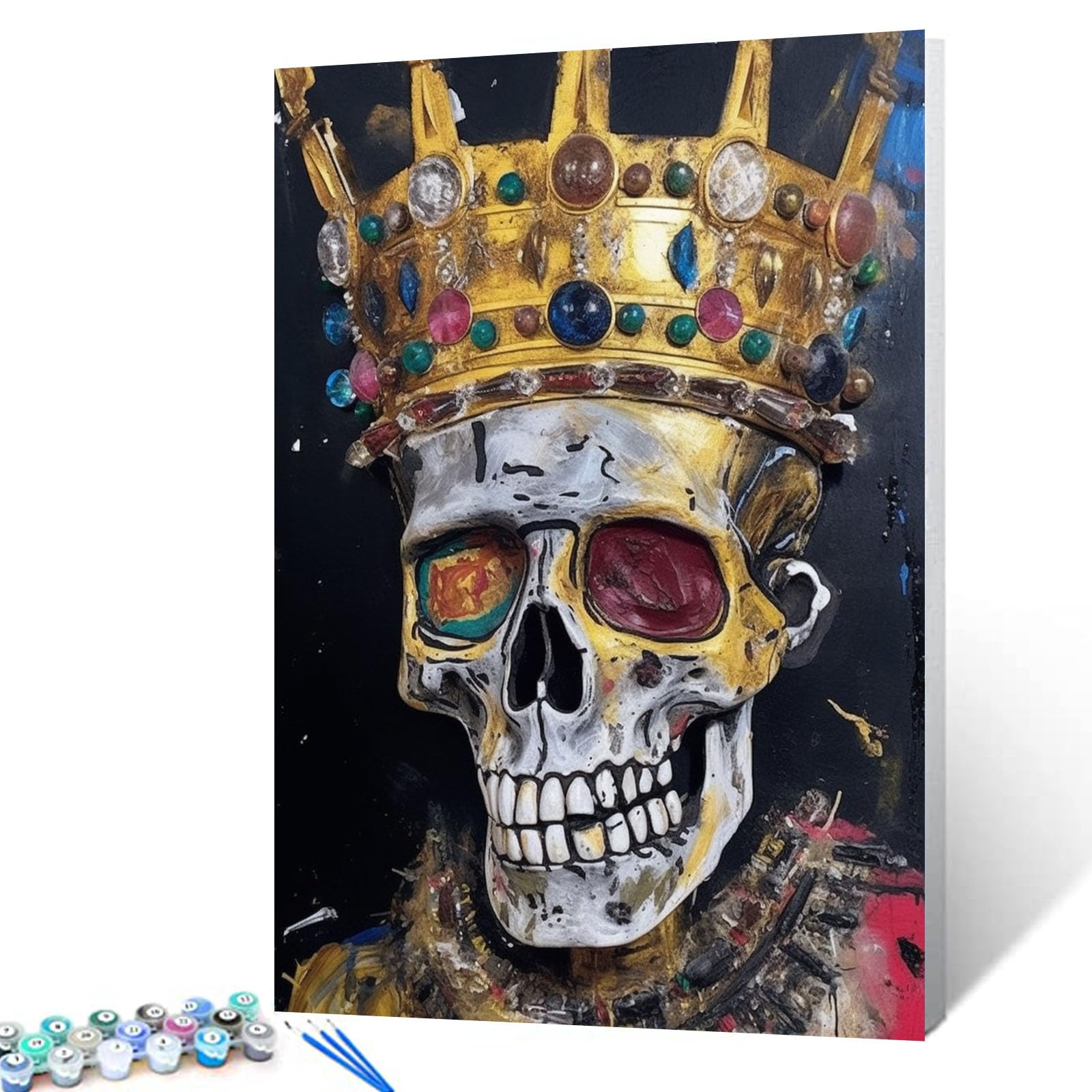 Terror Themed DIY Paint by Numbers Skull King Canvas Oil Painting Kit for Kids Adults Abstract Acrylic Oil Painting On Canvas, Number Painting DIY Craft Kits for Home Bedroom Decor 16X20In (DIY Frame)