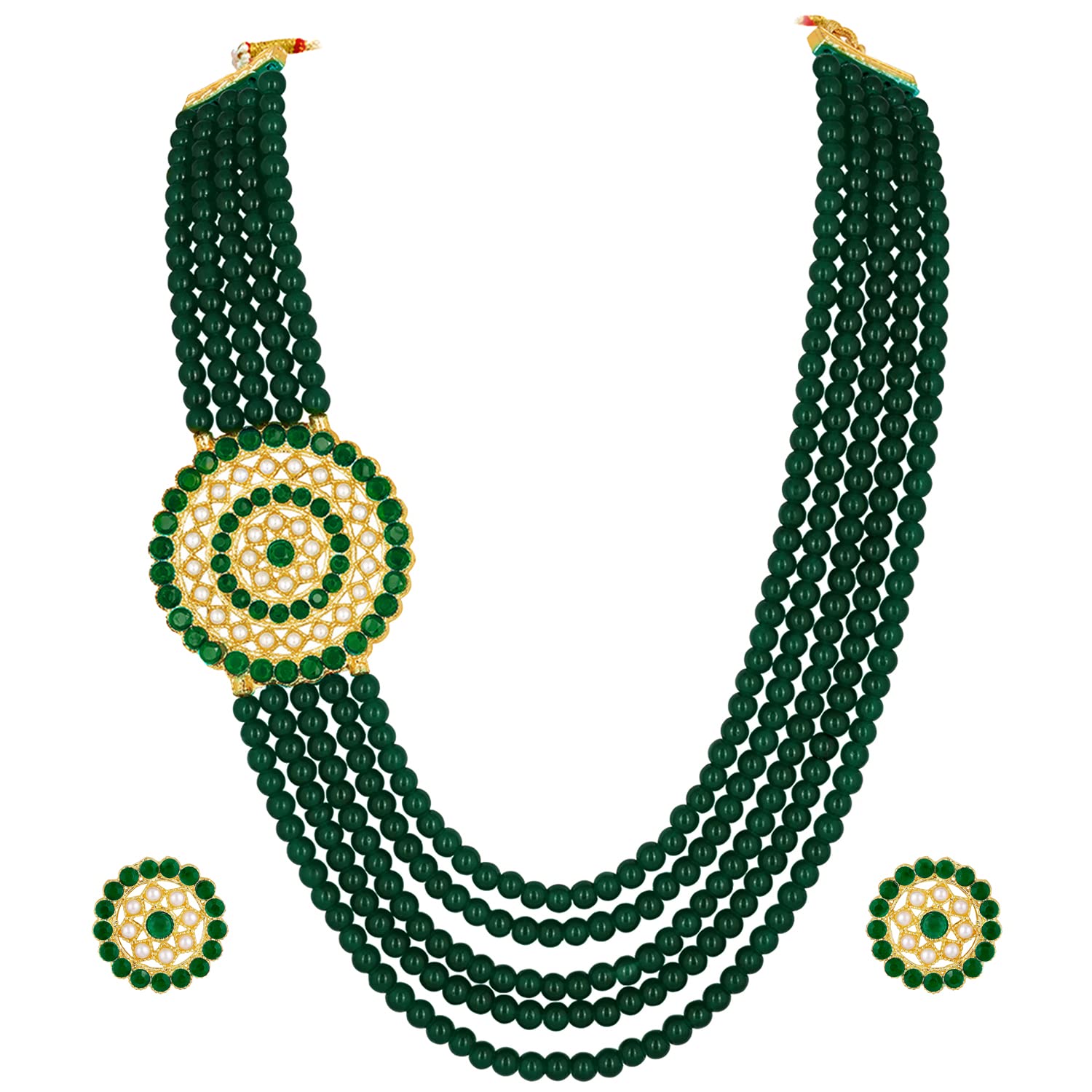 Peora Gold Plated Traditional 5 Layer Green Kundan Pearl Long Necklace Earrings Jewellery Set for Women (B0BGLNQH5G) Amazon Price History, Amazon Price Tracker