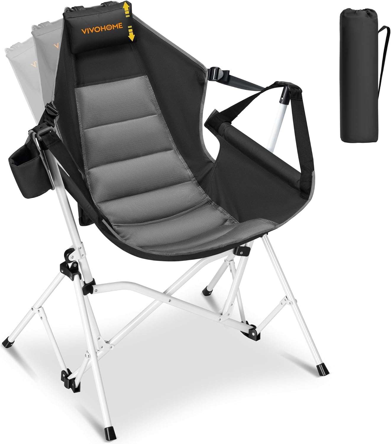 VIVOHOME Hammock Camping Chair, Portable Outdoor Swinging Rocking Chairs for Adults with Adjustable Pillow, Back and Height for Travelling, Backyard, Patio, Supports 400 lbs, 600D Breathable Mesh