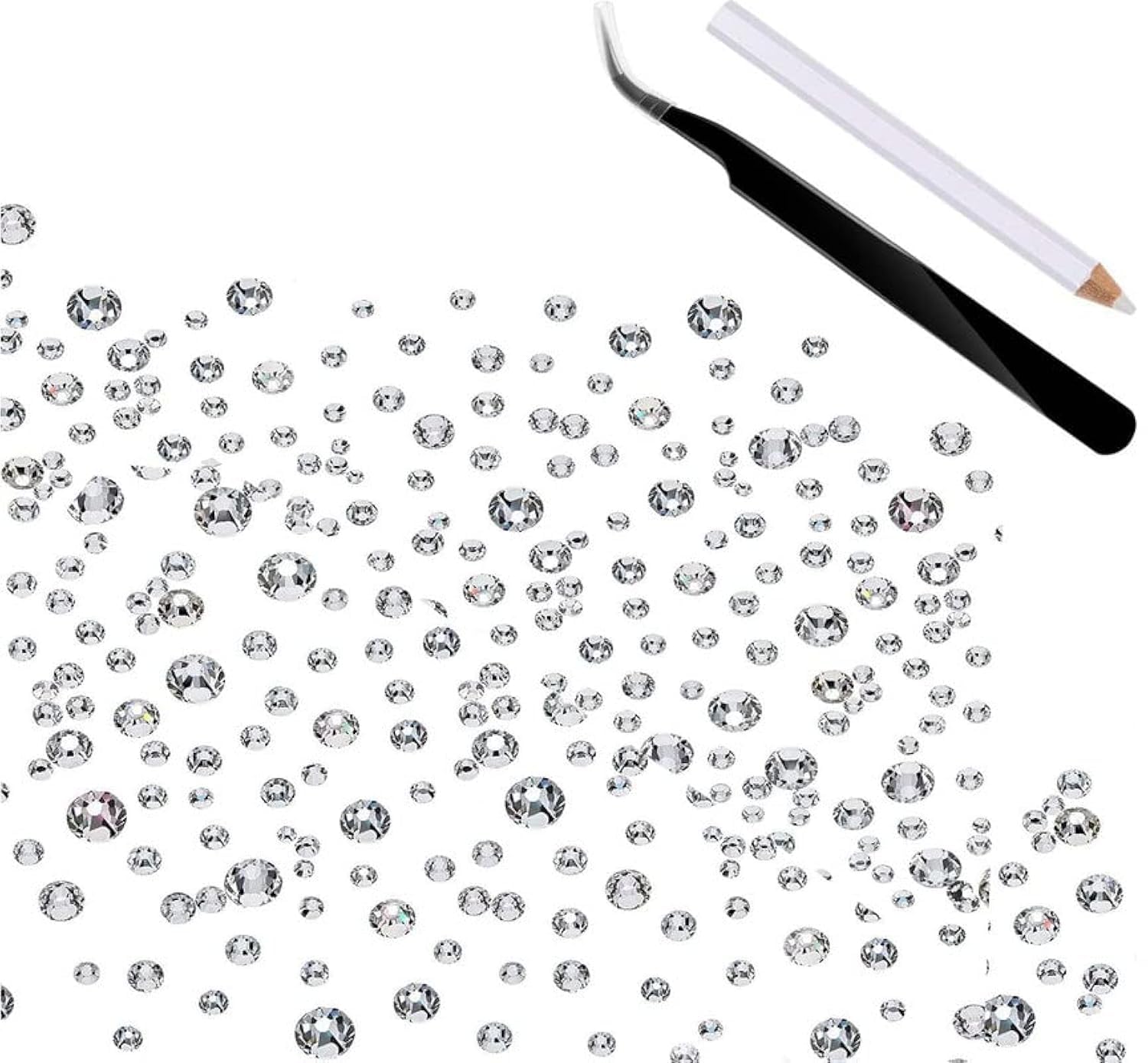 DIY Crafts 20 Pcs, Random Sizes White, Flat Back Gems Round Crystal Rhinestones (1.5-6 mm) Silver Pick Up Tweezer and Rhinestones Picking Pen for Crafts Nail Face Art Cl(20 Pcs, Random Sizes White)-image-48