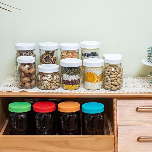 Miniatura 5 de Jumterlee Paquete de 6 tarros de 32 onzas, tarros de boca ancha con tapas y bandas y 6 tapas de plástico blanco, tarros de vidrio ámbar
