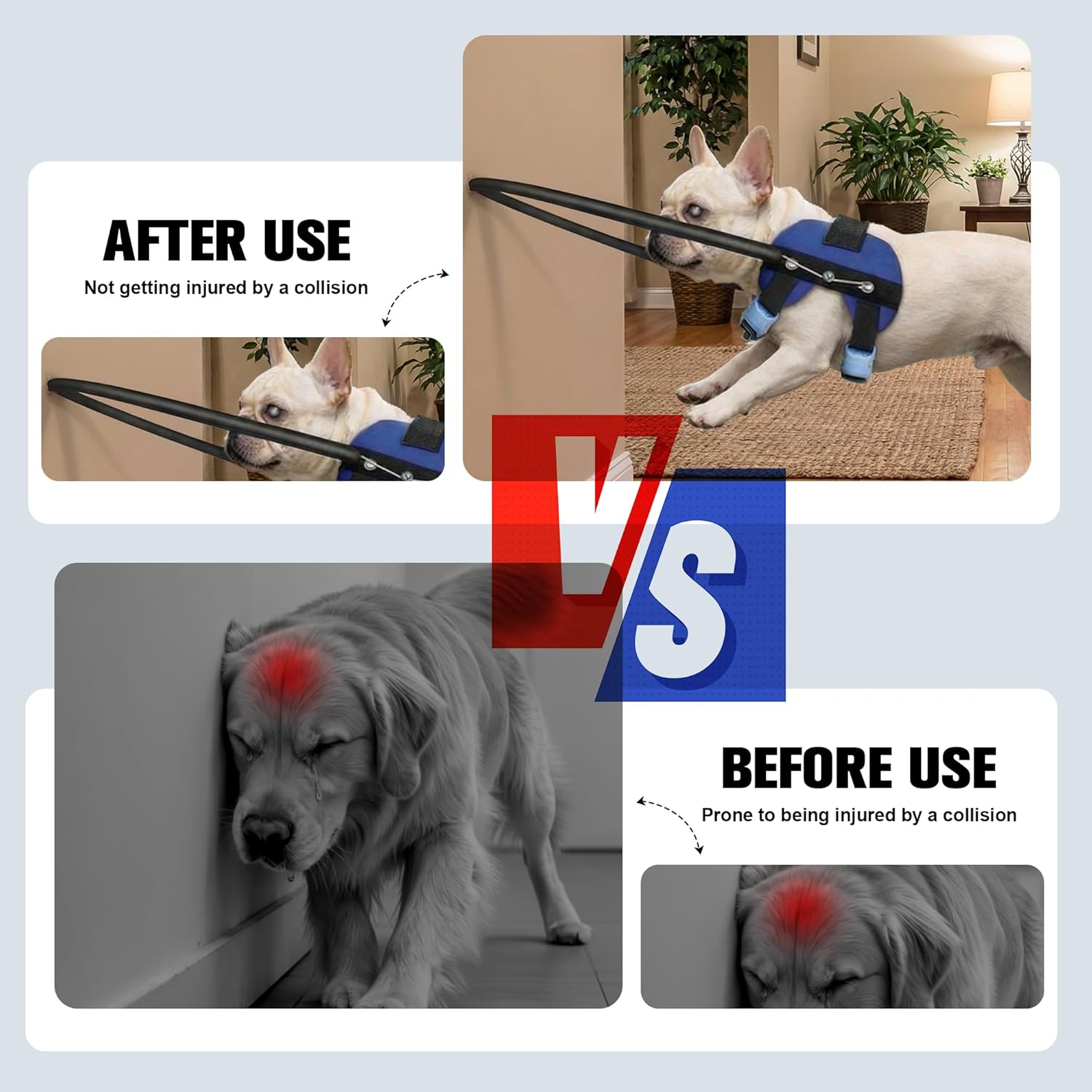 blind dog harness with protective halo ring, adjustable protective collar and navigation aid for visually impaired dogs, safe mobility support tool (9-13in)