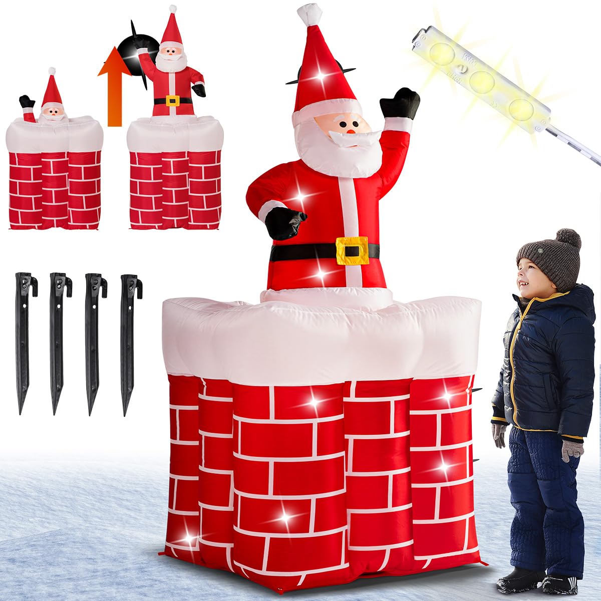Monzana Papá Noel Chimenea Inflable Decoración Figura Navidad Exterior Patio Luces LED Santa Claus Adorno