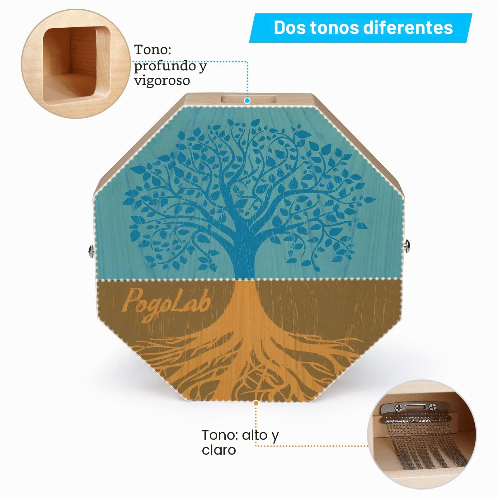 POGOLAB Cajón de dos tonos, tambor de madera portátil de viaje con correa ajustable, fácil de llevar, apariencia única, hermoso instrumento de percusión (marrón natural)