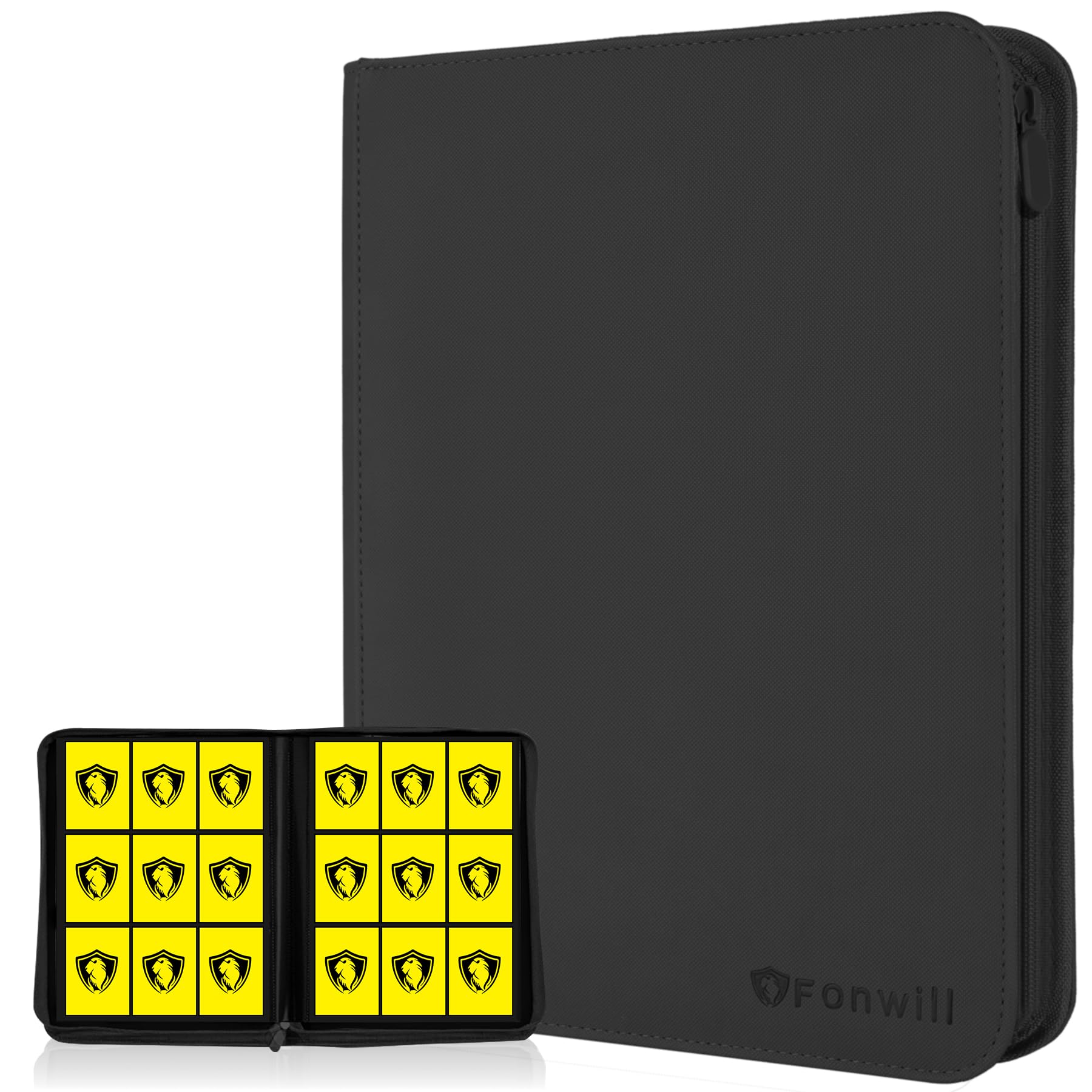 Trading Card Binder 9 Pocket, 360 Pockets Trading Card Holder Book, Premium PU Cover Zip Folder Binder, Side Loading Carrying Case Binder Album for TCG, MTG,Sports Cards, Game Cards (Black)