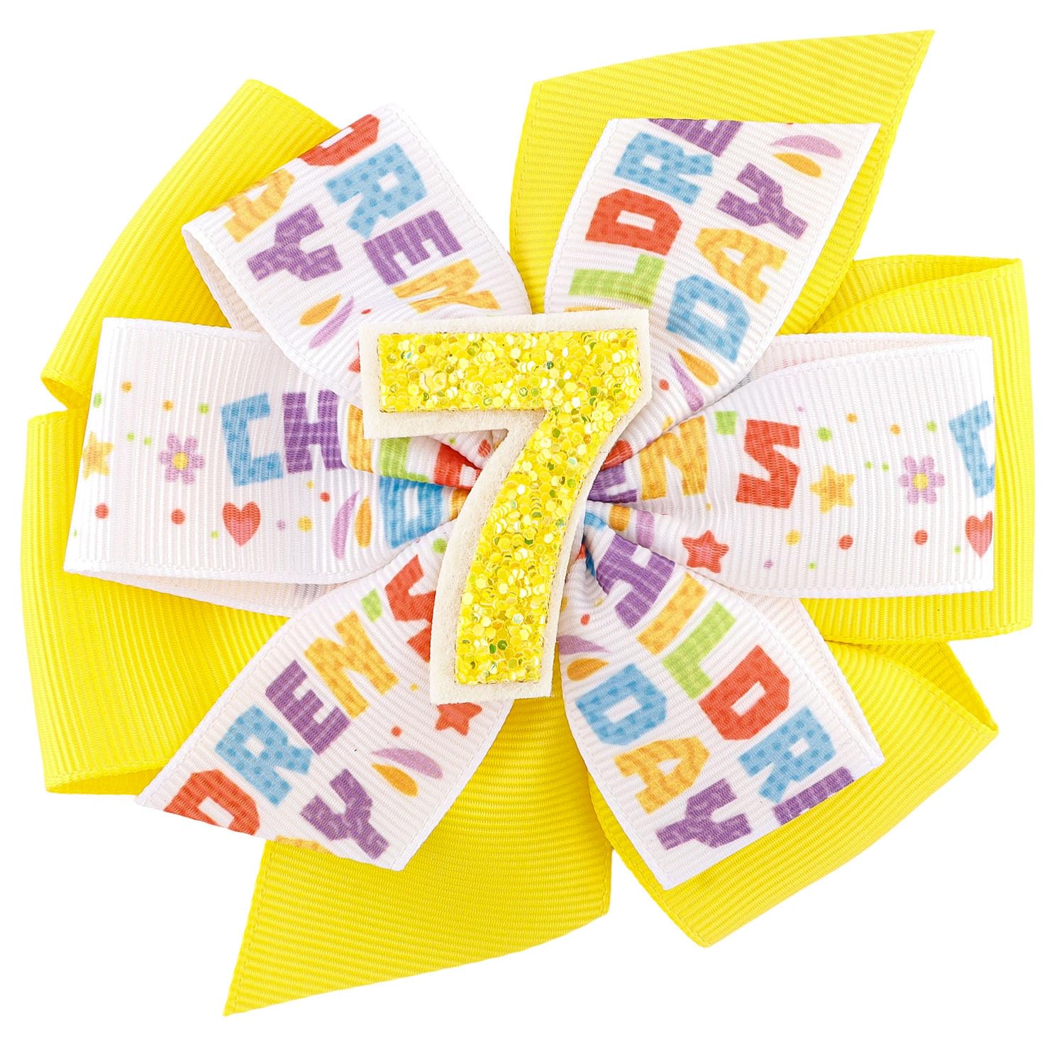 CUBACO Yellow Hair Bow Clips Hair Bows for Girls 1 2 3 4 5 6 7 Years 4.7" Yellow Hair Ribbon Candy Accessories for 7th Birthday Girl Outfit Sweet Sassy and 7th Birthday Decorations for Girls