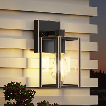 WIHTU Outdoor Lights for House, LED Exterior Front Porch Light Fixtures for Outside, Waterproof Wall Light Outdoor, Sconce Lights for Patio, Garage, Doorway, Entryway Black with Gold Rim
