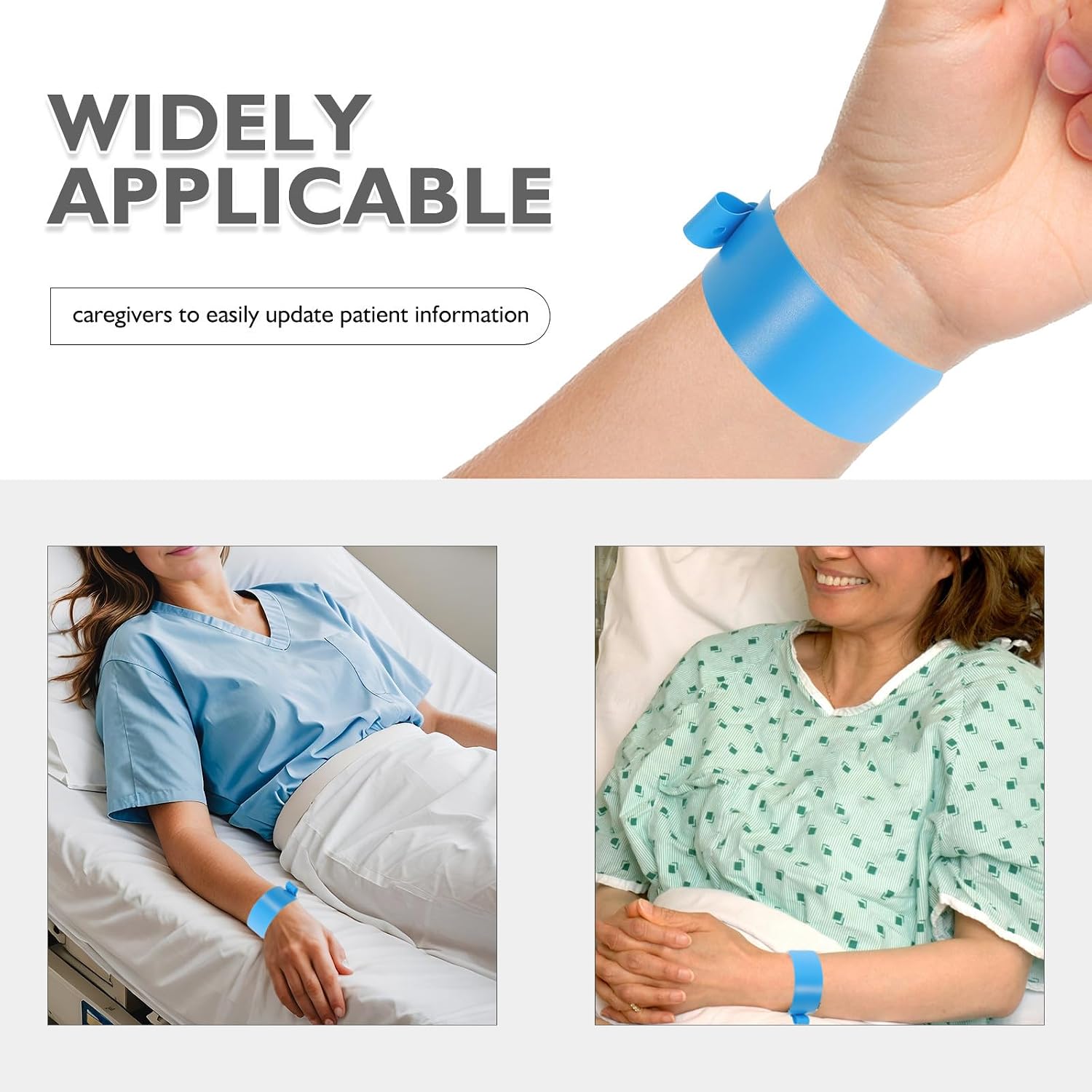 PVC Patient Id Wristband, Adjustable Write-on Hospital Band for Adults | Waterproof Identification Band, Tamper-proof Snap Closure, Suited to Hospitalization and Busy Care Environments