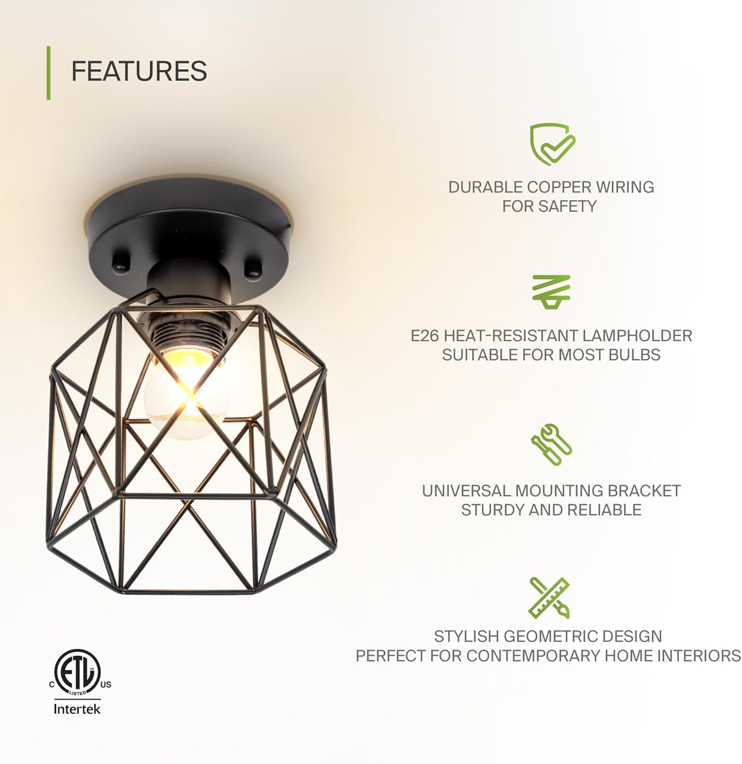 ASD Black Semi Flush Mount Ceiling Light Fixture - 5.7" E26 120V ETL Modern Light Fixtures Ceiling Mount, Semi Flush Mount Chandelier for Entryway, Bedroom, Foyer Lighting Fixtures 2 Pack