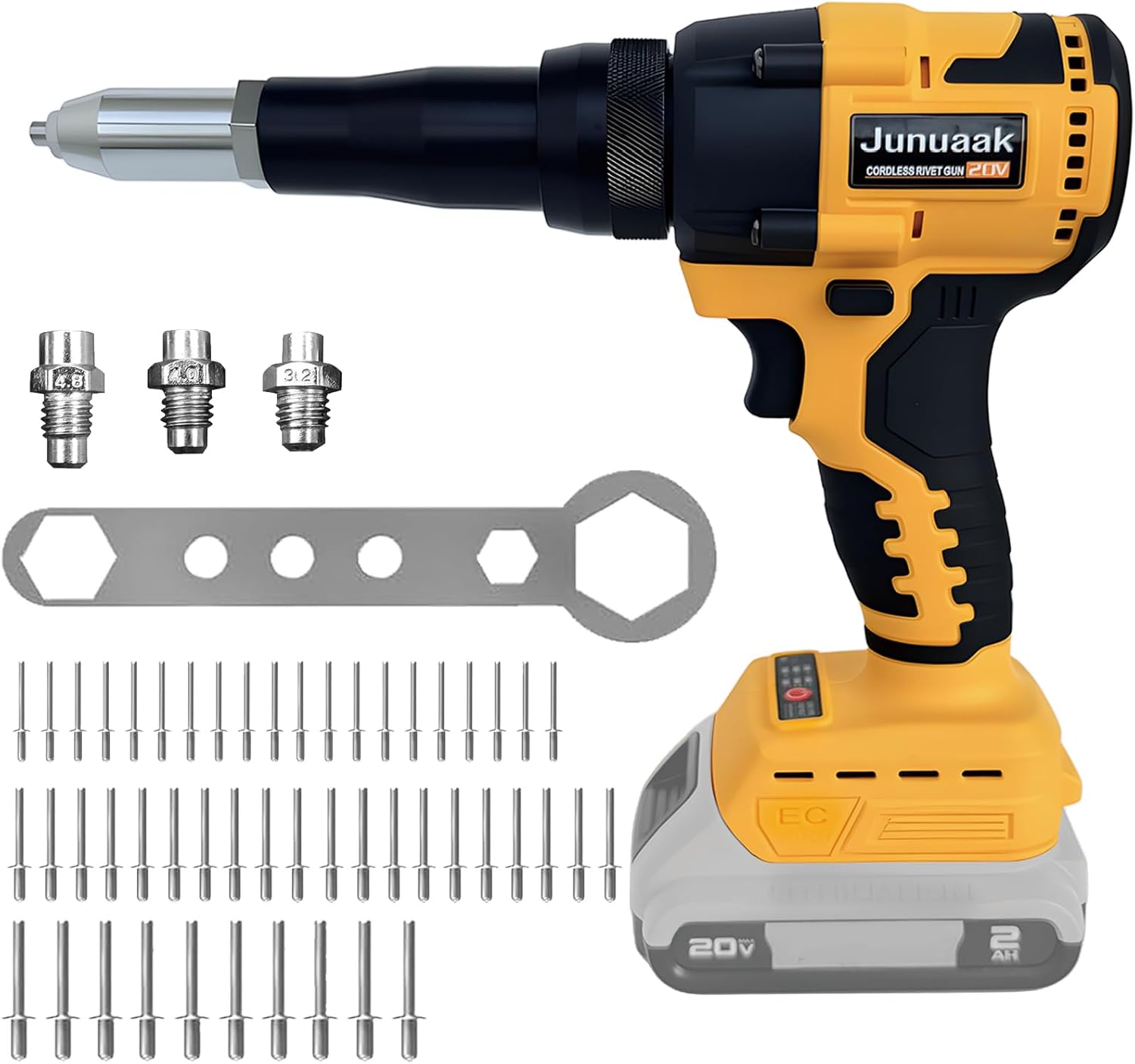 Rivet Gun Compatible with Dewalt 20V Max Battery, Cordless Rivet Tool with 3 Size (1/8", 5/32", 3/16") Aluminum Rivets, Brushless Motor Rivet Gun Kit Nose Piece, Led Light, (Tool Only, No Battery)