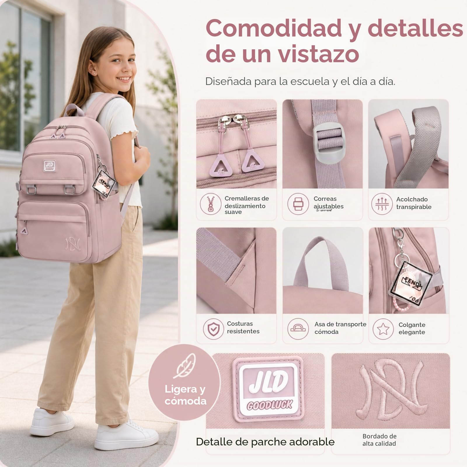 JANSBEN Mochilas Escolares Niña Niño Backpack Juveniles Adolescentes Impermeable Nylon Multi-Bolsillo 30L