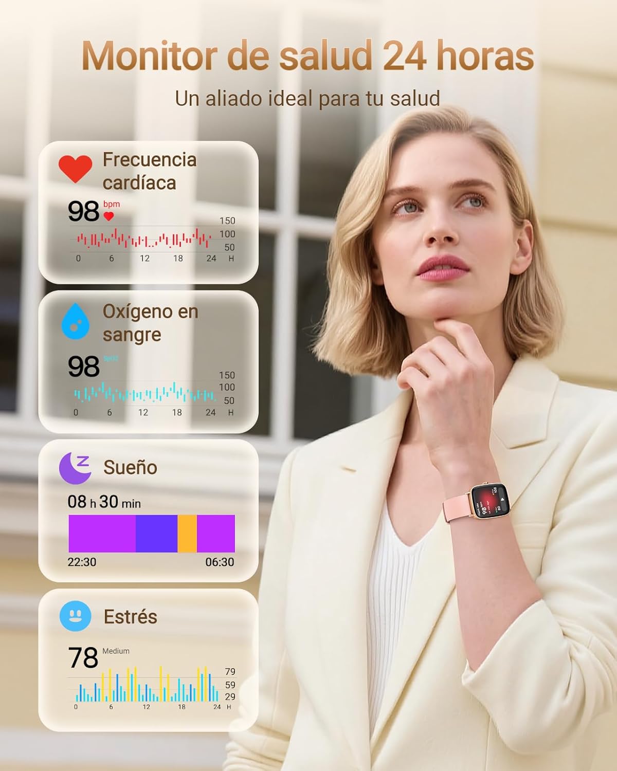 Fitpolo Reloj Inteligente Mujer, 1.85″ Smartwatch con Llamadas Bluetooth y Whatsapp Notificación, Pulsómetro, IP68 Pulsera Actividad con 100+ Modos Deportivos, Monitor de Sueño para Android iOS 4