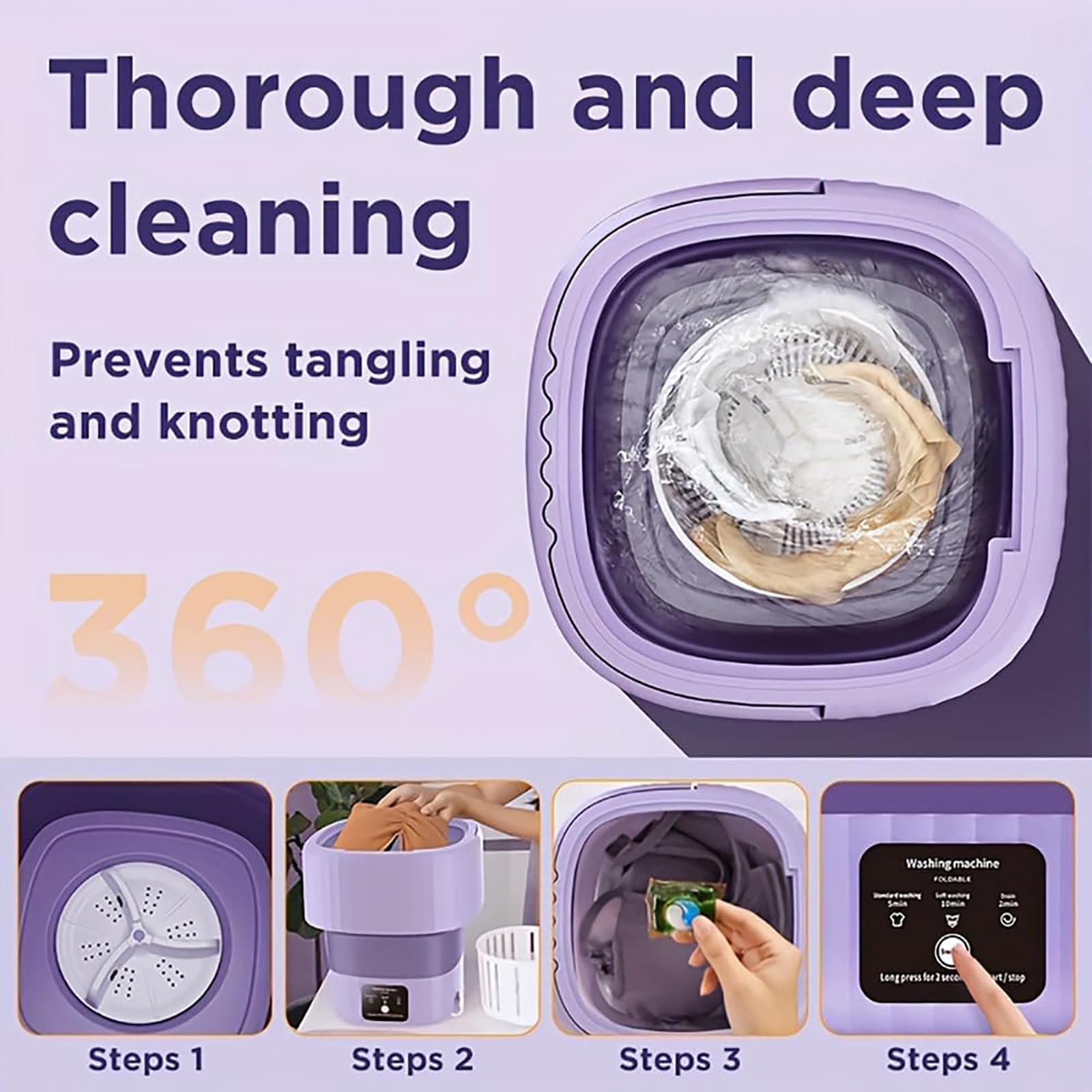 Mini machine à laver portable pliable de 9 L avec 3 modes de nettoyage en profondeur pour sous-vêtements, vêtements de bébé, chaussettes, petits articles. Mini lave-linge pour appartements, dortoirs