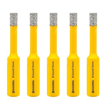 HIGHDRIL DiamantbohrerFliesenbohrer5 Stück Durchmesser 6mm mit Dreiecksschaft Vakuumgelötete Lochsäge für Keramikfliese Porzellanfliese MarmorGranit Steingut Quarz Kunststein