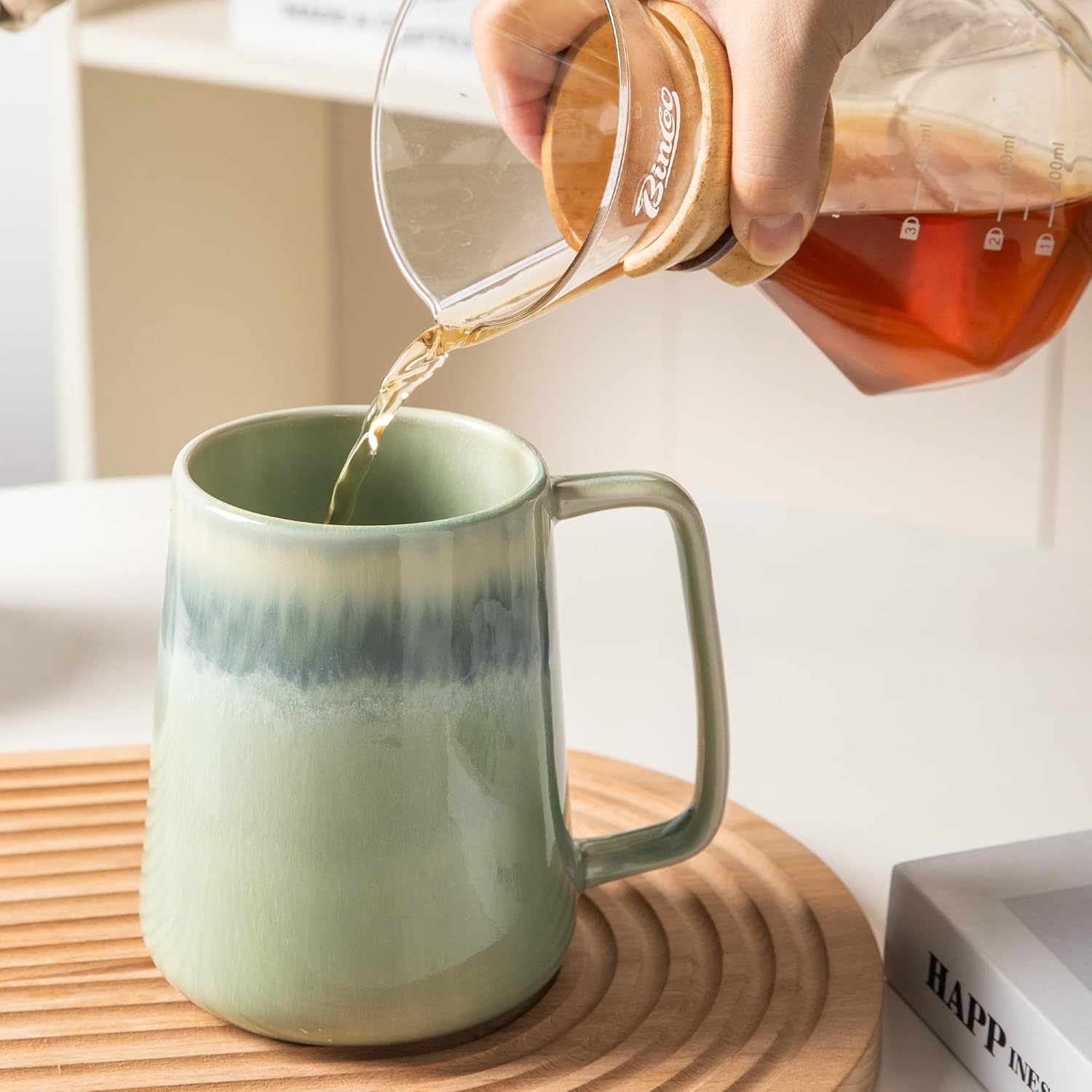 Ceramic Coffee mugs, 24 oz, Extra Large Mugs, Big Tea and Cups, Large Handle, Pottery Mugs, Transmutation Glaze，Wide Bottom Coffee Mug, Microwave and Dishwasher Safe. (Light Green) - Image 6