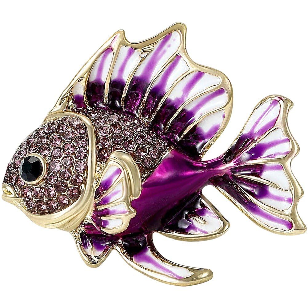 Fituenly Alloy Enamel Fish Brooch with Rhinestones, Crystal Cartoon Fish Lapel Pin, Elegant Ocean Creature Corsage Badge for Fish Lover Women