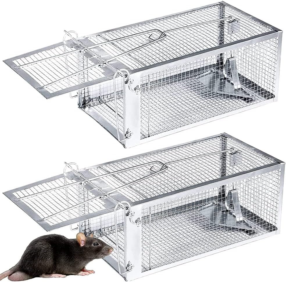 Homarket Rat and Squirrel Cage Trap,Mouse Trap,Chipmunk Trap Humane Live Rat Trap Cage for Mice and Other Small Rodent Animals (silver-2pcs)