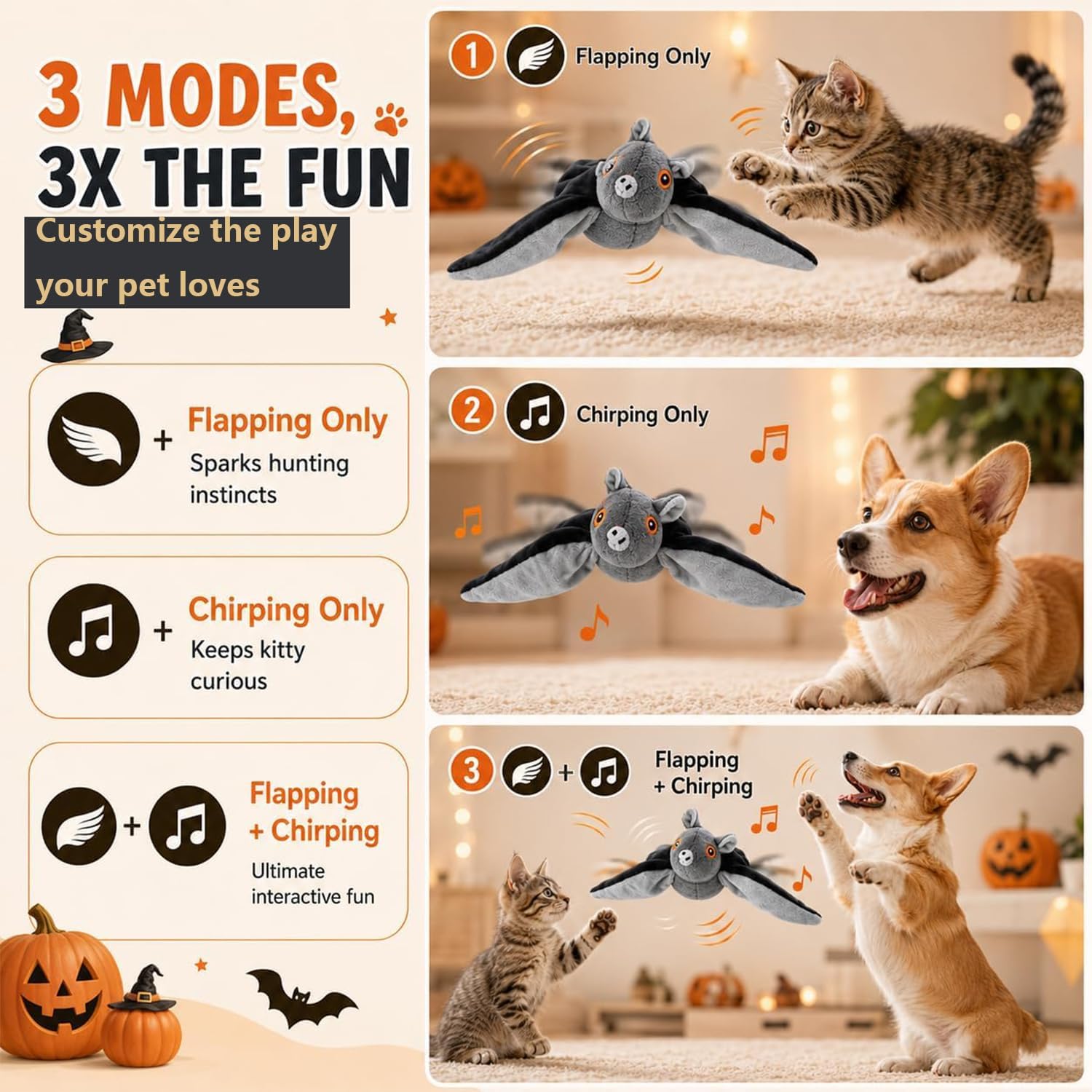 Flying Bat Dog Toy, Interactive Flapping Wings Pet Toy with Chirping Sound image 4