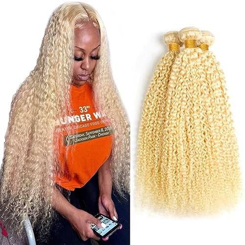 26 20 30 inch 613 Bundles Human Hair Blonde Kinky