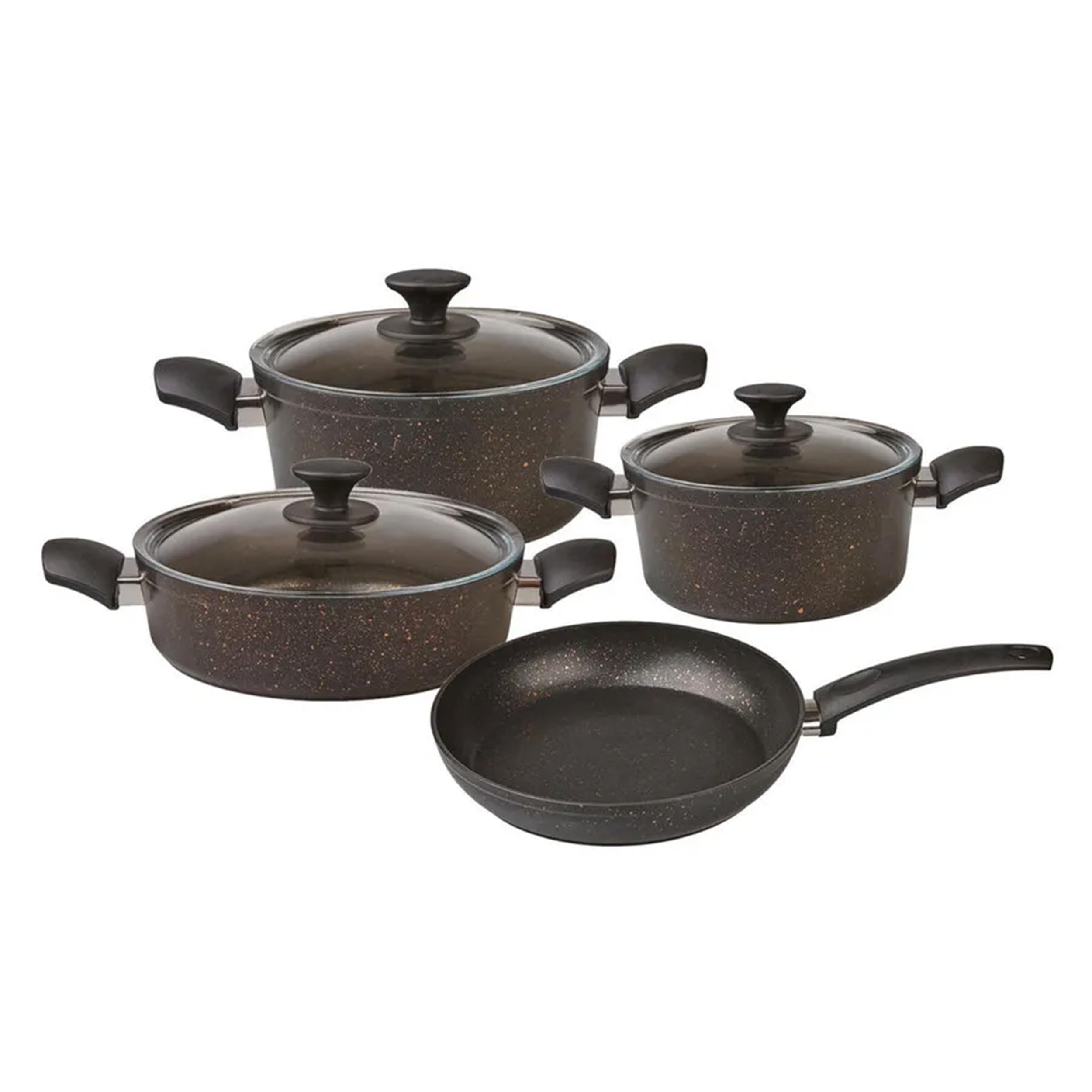 KARACA7- Piece BlackGold Induction Cookware Set - Non-Stick Pots and Pans Set, 3 Biogranite Pots with 3 Glass Lids & 1 Granite Frying Pan, PFOA Free,Dishwasher-Safe, Induction Pots and Pan Set