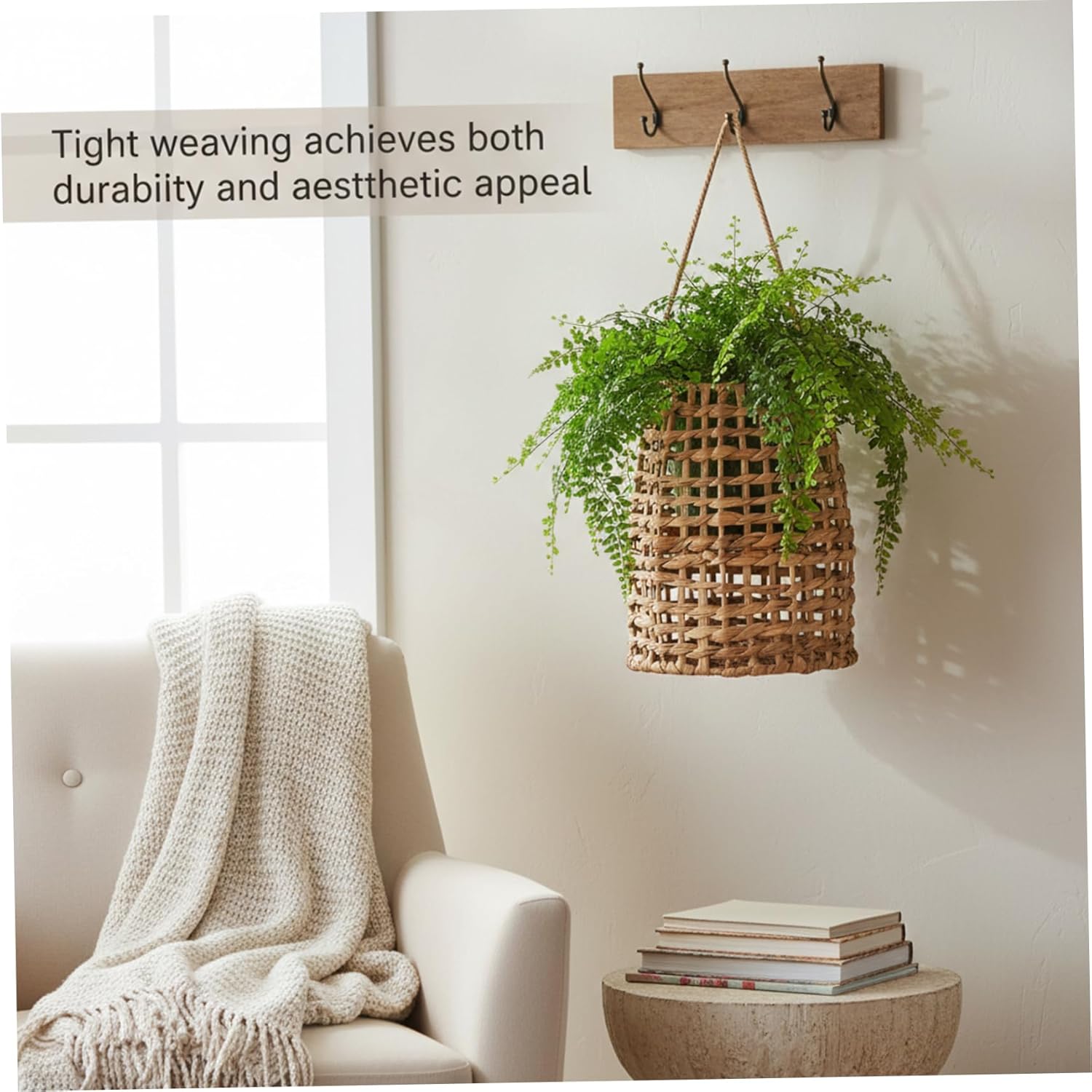 Wicker Hanging Basket Handwoven Wall Hanging Basket Natural Rattan Wall Baskets Decor Multi-Purpose Storage for Kitchen Bathroom Living Room 6x3.5x12in