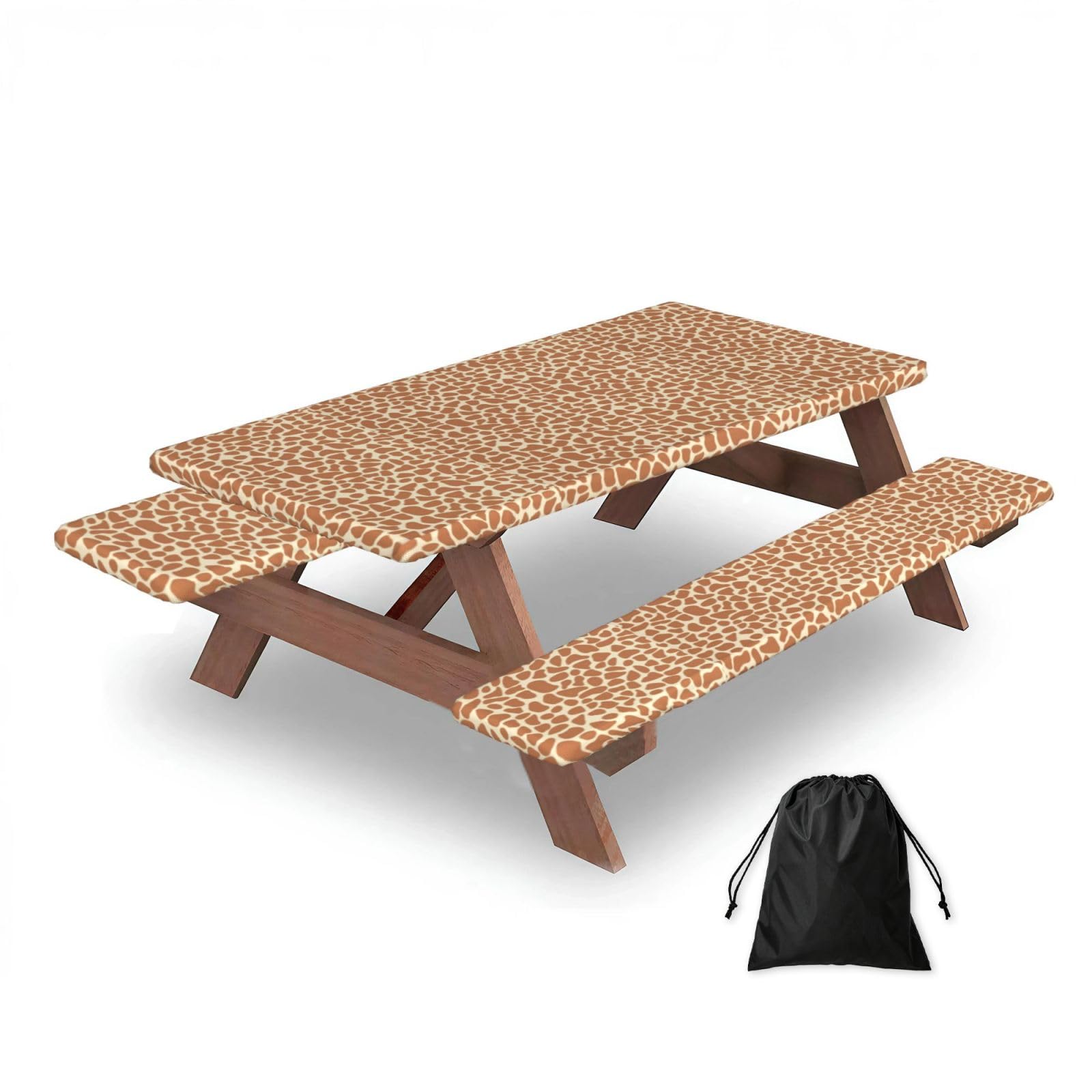 Dopklna As Picture Giraffe Animal, Picnic Table Cover With Bench Covers -Waterproof Elastic Fitted Tablecloth For Garden Camping Patio 76X152cm