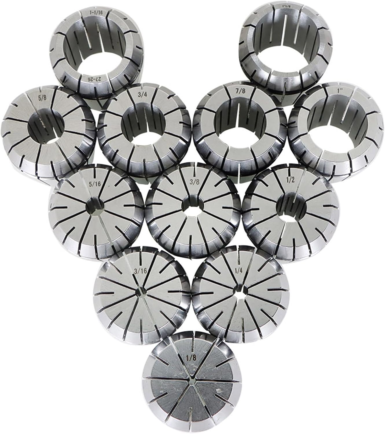 12Pcs ER40 Collets with Common Size 1/8 3/16 1/4 5/16 3/8 1/2 5/8 3/4 1 1-1/16 1-1/8