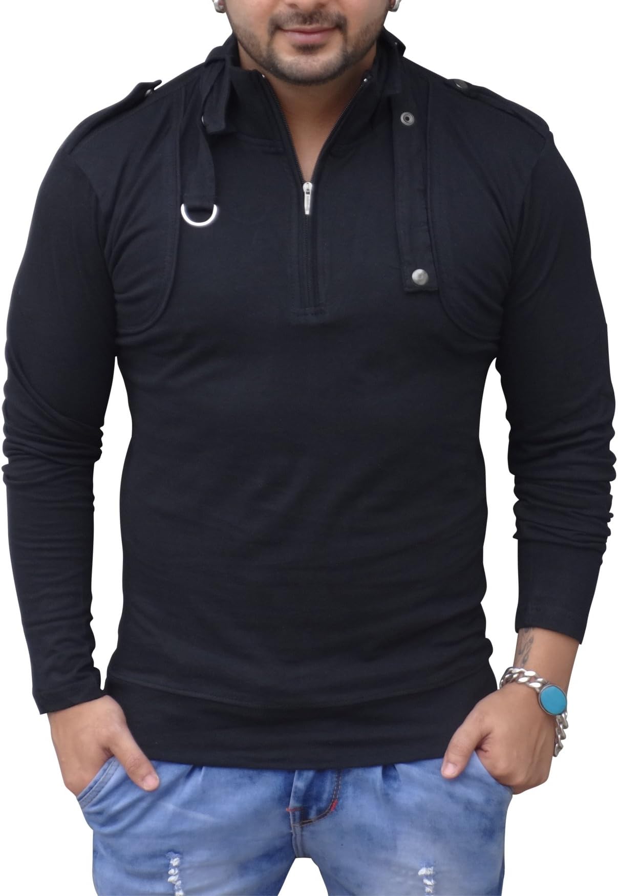 Black CollectionSolid Men's High Neck Slim Fit T-Shirt