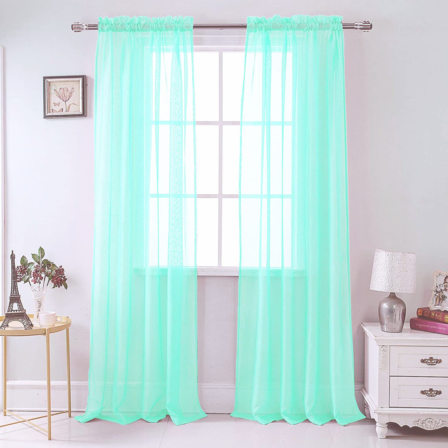 lucy voile pair of 54" wide sheer voile curtains 10 colours (aqua, 48" drop)