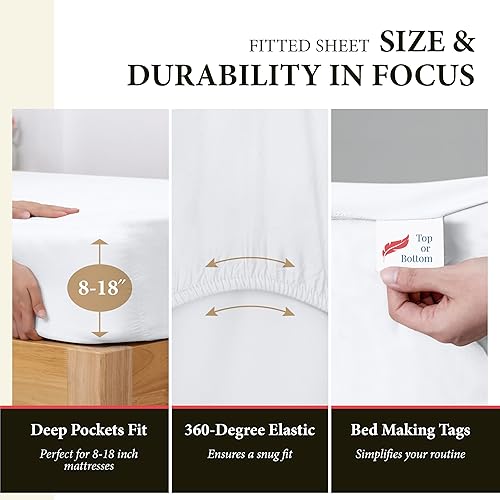 Miniatura 4 de Ashton Sheets Juego de sábanas 100% de algodón egipcio tamaño King, juego de sábanas de algodón egipcio de 600 hilos para cama tamaño King (4