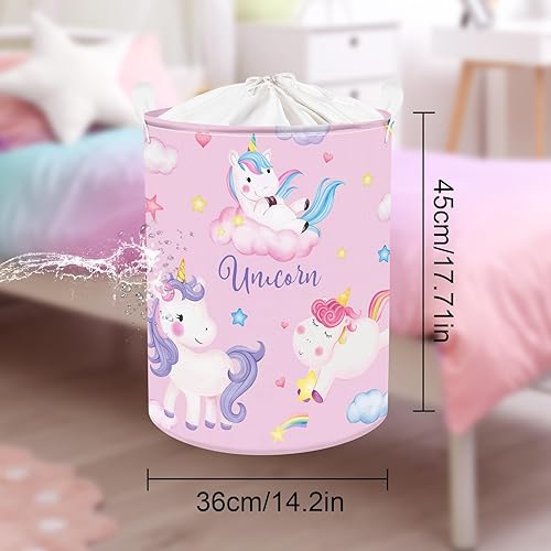Miniatura 7 de Clastyle Cesta de lavandería de unicornio rosa de dibujos animados de 45 litros, cesta de lavandería de arcoíris de ensueño para habitación de