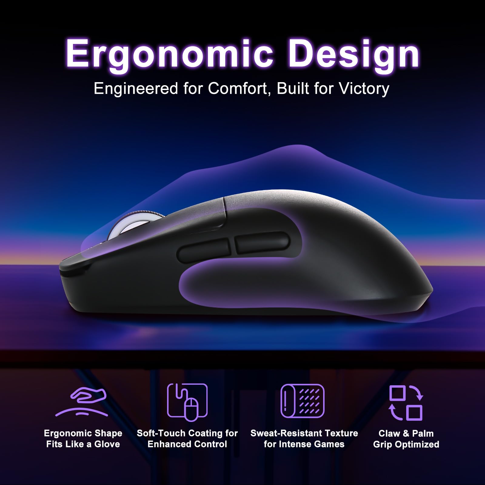 R1 SE+ - Ratón para juegos, 18000 DPI, sensor PAW3395SE de alta precisión, ligero de 55 g, tres modos de conexión, mouse ergonómico programable adecuado para portátiles/PC/Mac (negro)