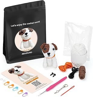 Maxuni Crochet Kit for Beginners - DIY Dog Crochet Kits, Crochet Starter Kit with Step-by-Step Video Tutorials, Cute Stuffed Animals Craft Knitting Kit for Adult and Kid Gifts
