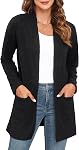 IWOLLENCE Cardigan for Women Lightweight Casual Long Sleeve Solid Open Front Cardigans Ribbed Knit Sweaters with Pockets