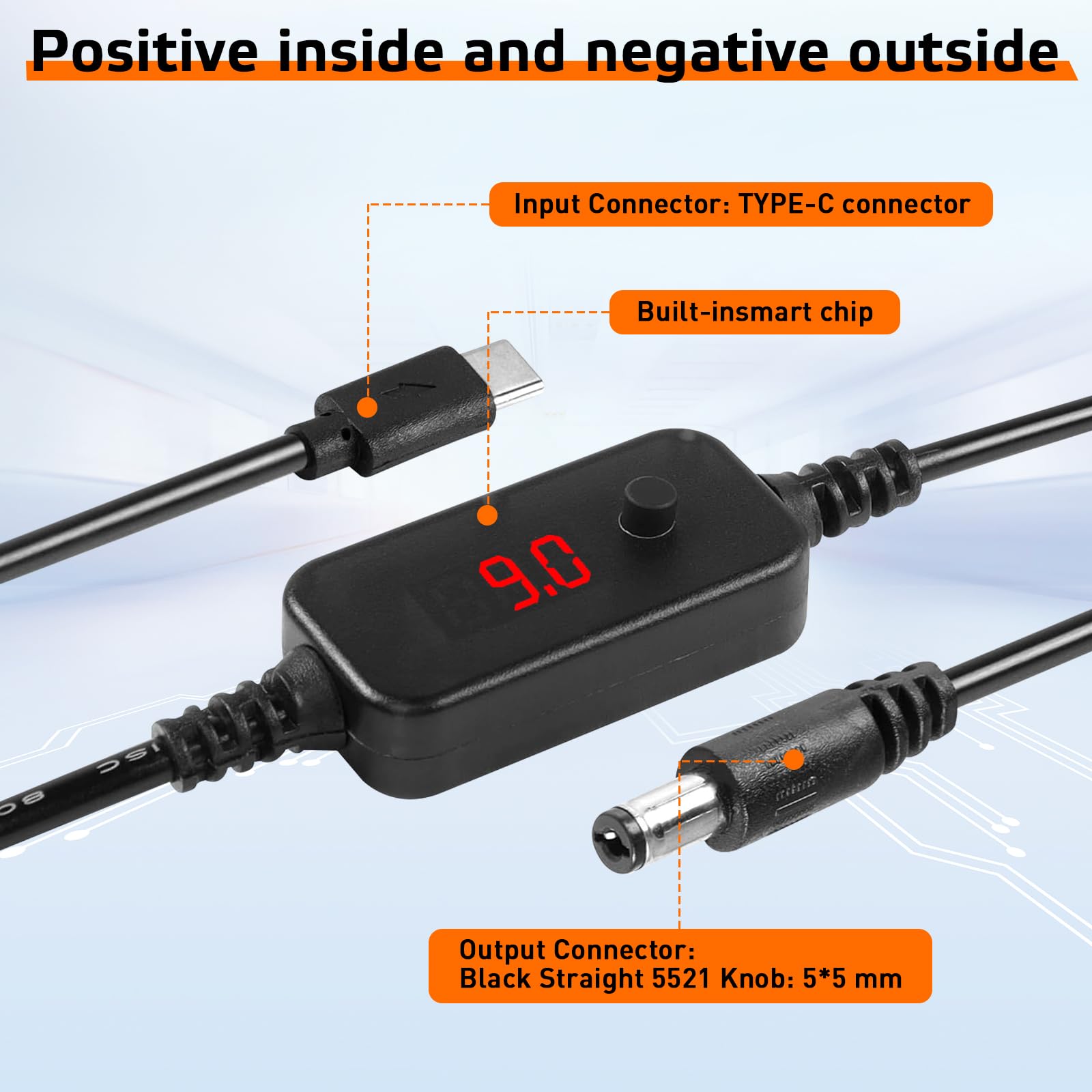 Giantdeer Cavo Adattatore da PD a DC, Adattatore con TYPE-C con Interruttore Su/Giù, Tensione Regolabile 5V 9V 12V 15V 20V, Cavo di Alimentazione con 10 Teste di Conversione DC per Router(1,2m