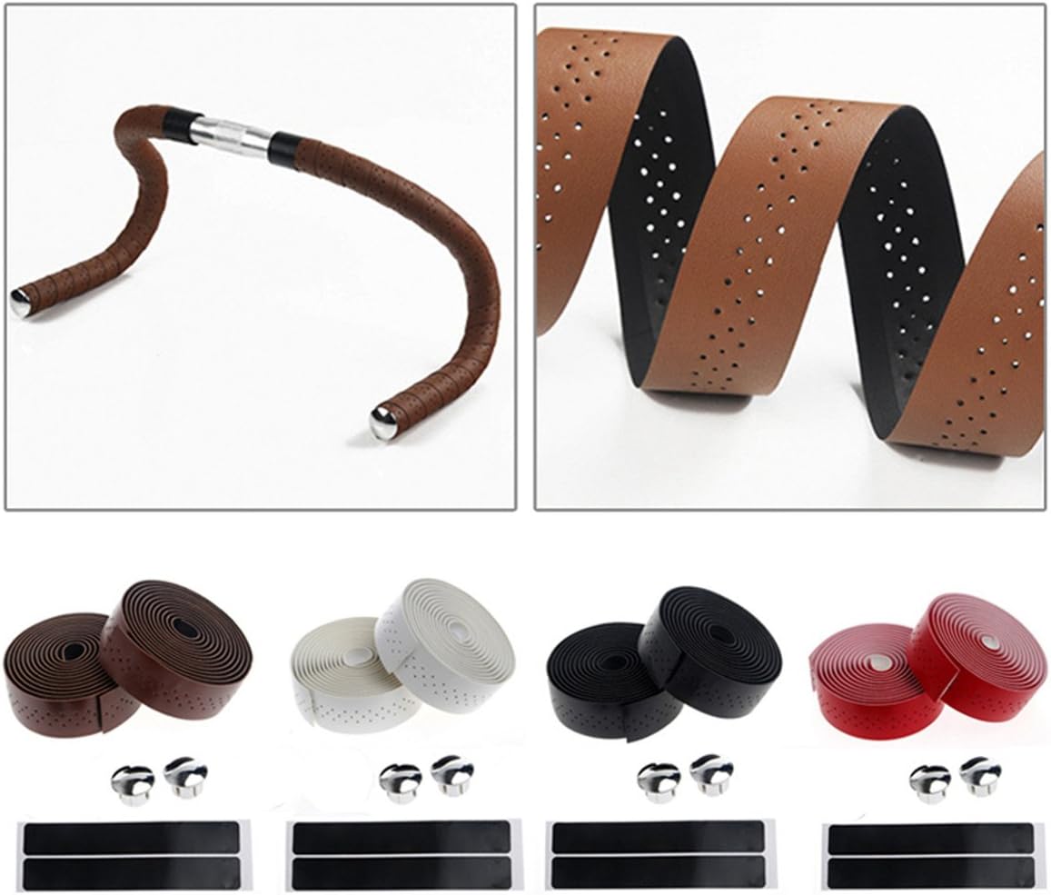 2 Rolls Vintage Leather Handlebar Tapes Road Bike Bicycle Motorcycle Handlebar Foam Wrap Grips Tape