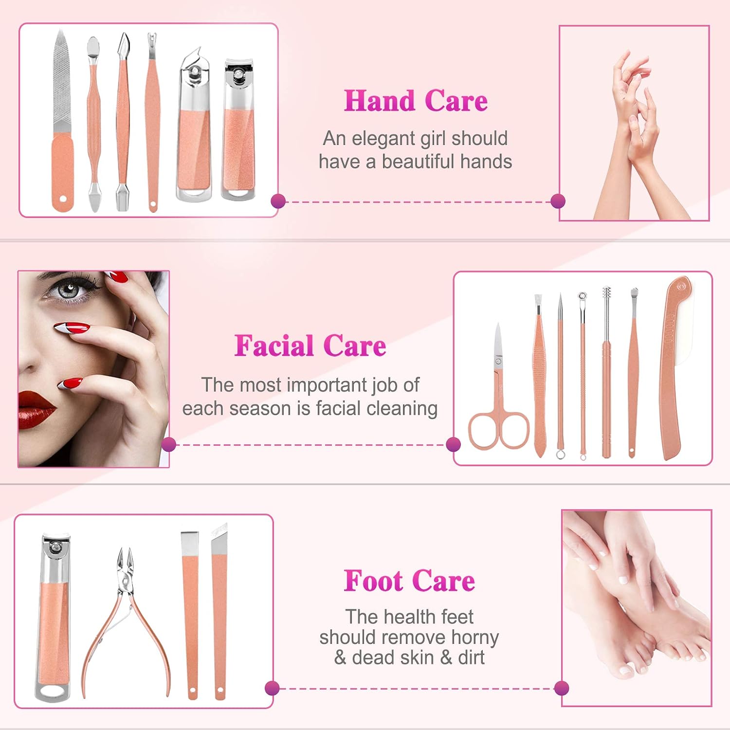 KIPRITII 18 in 1 Professional Manicure Set - with Thicker Handle Nail Clippers, Personal Pedicure Kit with the Gift Case, Nail Grooming Care Tools for Women