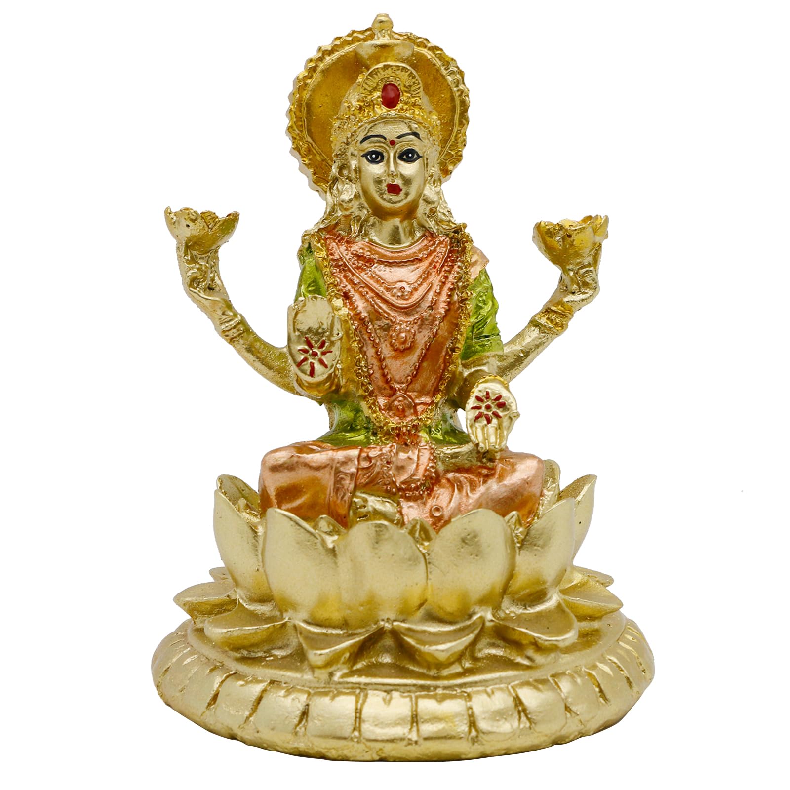 alikiki Hindu Goddess Lord Laxmi Statue - 4.4" H Gold Indian God Lakshmi Figurine for Car Dashboar Decor Diwali Gifts for Friends Home Office Temple Mandir Pooja Item