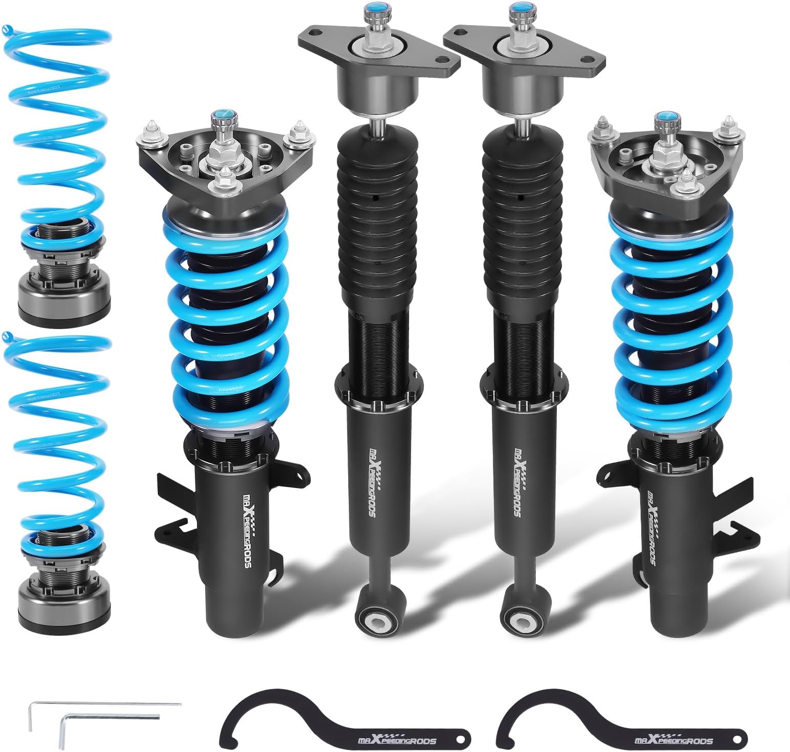 maXpeedingrods Coilovers for Ford Focus MK3 2011-2017, 24 Level Adjustable Damper Coilovers Suspension Kit, Height Adjustable Shock Absorber Struts, T6 Upgraded Lowering Kit Blue