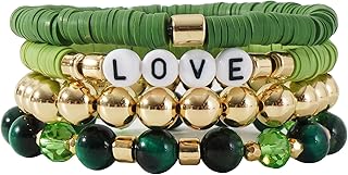 أساور للنساء من جوتي، تصميم قابلة للتكديس ومكتوب عليها عبارات ملهمة، خرز طيني، خرز كريستالي، مجموعة أساور قابلة للتمدد، هدايا للأصدقاء، نمط بوهو مصنوعة يدويًا، أخضر