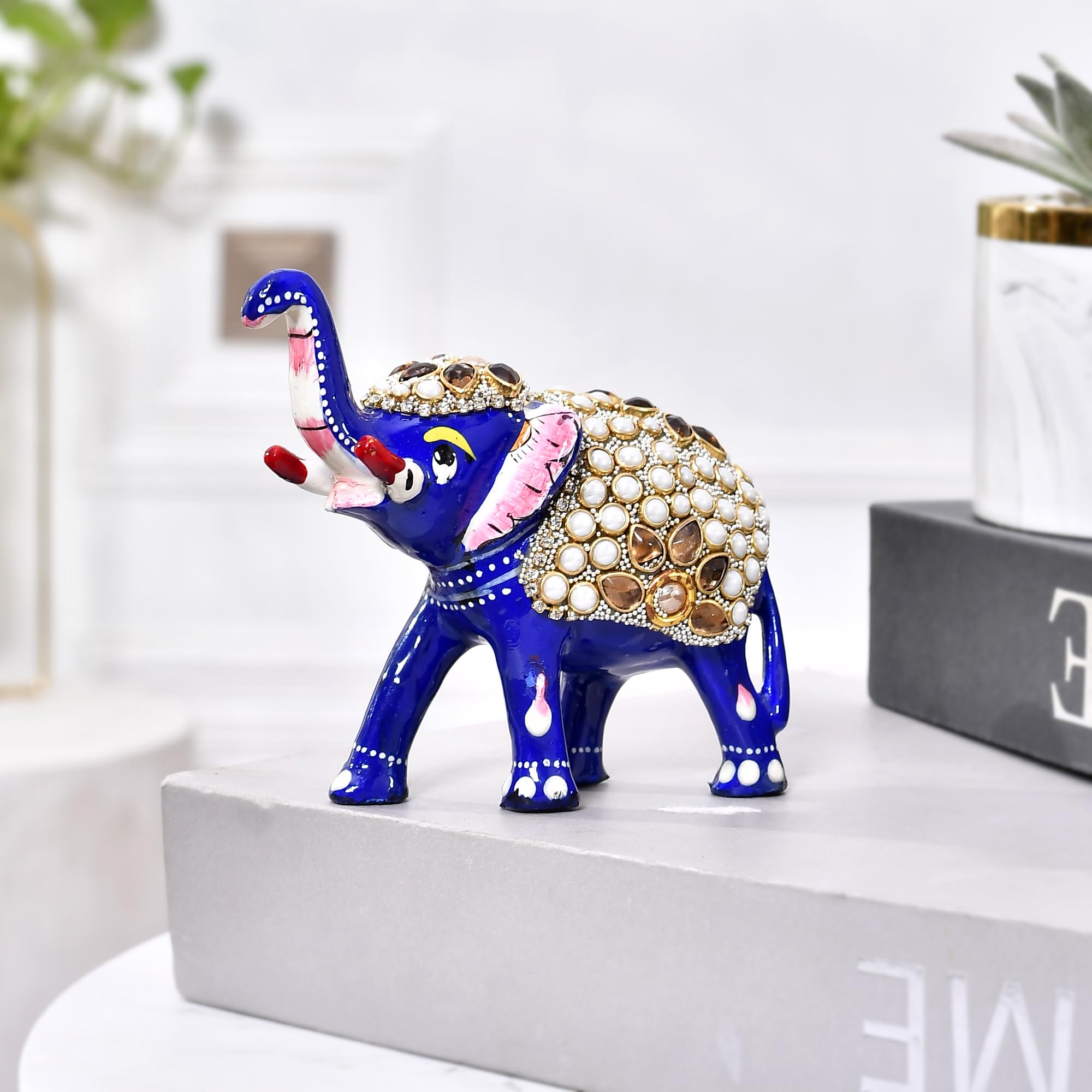 CraftVatika Aluminium Elephant Showpiece for Home Decor, Hall and Living Room Decoration, Gift for Home, Showcase Decoration, Unique Gifts, 1 Piece, Blue