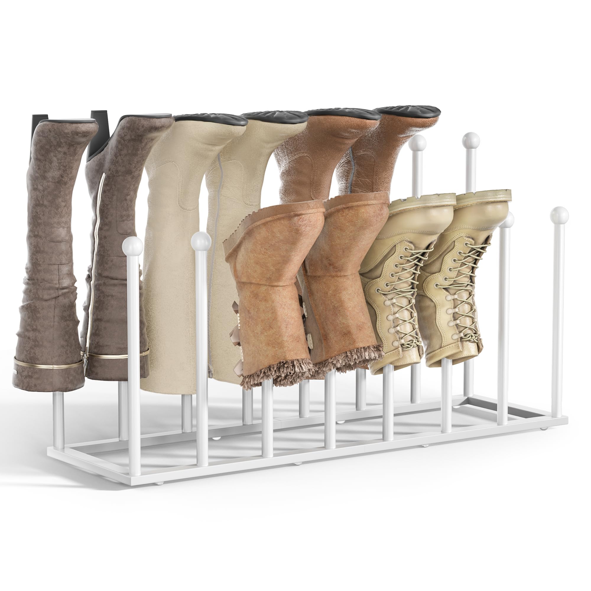 pickpiff Free Standing Shoe Racks - White Metal Boot Rack Organizer Tall Boots for Dorm Room, Closet, Entryway, Bedroom, Patio Outdoor, Hallway, White