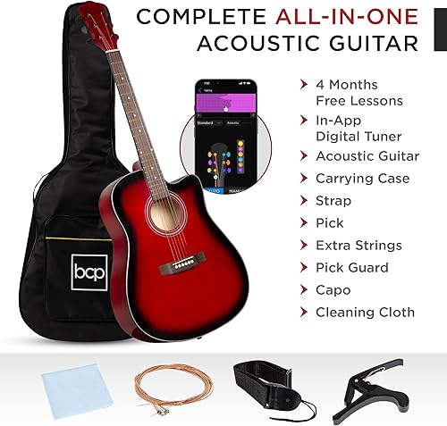 Vista 17 de Best Choice Products - Kit de guitarra acústica para principiantes, 41 pulgadas Negro
