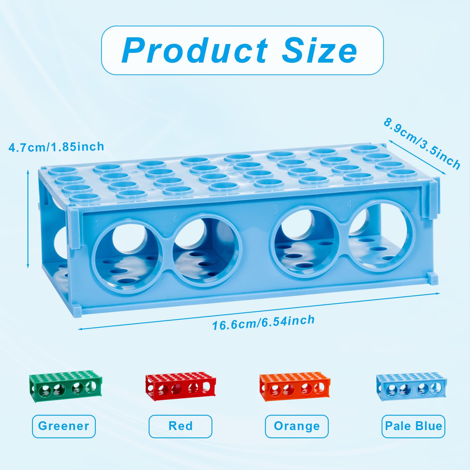 CryoKing 4 Way Tube Rack, Plastic Test Tube Holder, Centrifuge Tube Racks, 0.5ml/2ml/5ml/10ml/15ml/50ml Vials Stand for Lab Scientific Experiments Supplies (Blue, Green, Red, Orange), Pack of 4