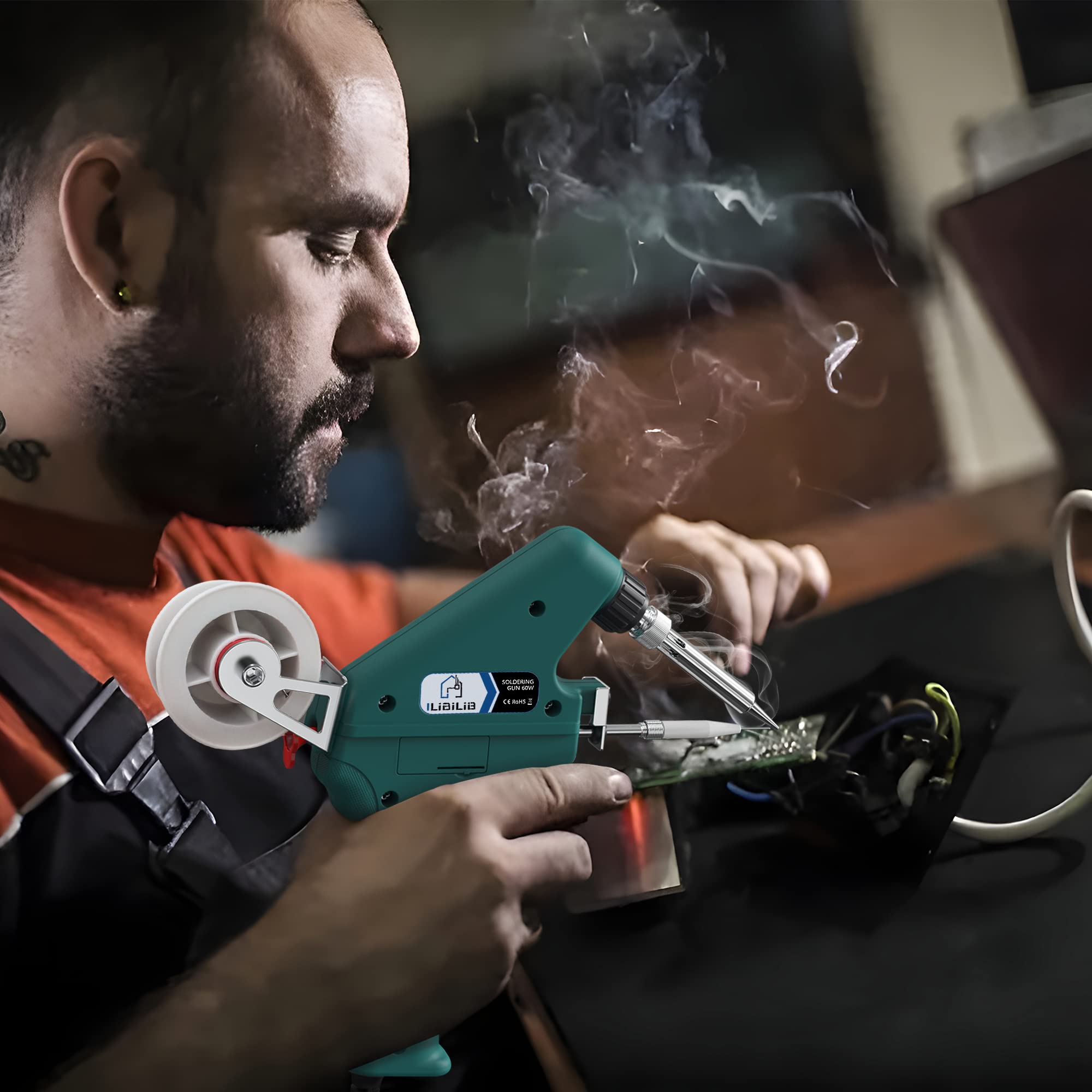 Soldador de Estaño, ILIBILIB 60W Kit de Pistola de Soldadura con 5 Puntas, Alambre de Soldadura, Fundente, Kit de Soldador de Operación con una Sola Mano para Soldar y Reparar