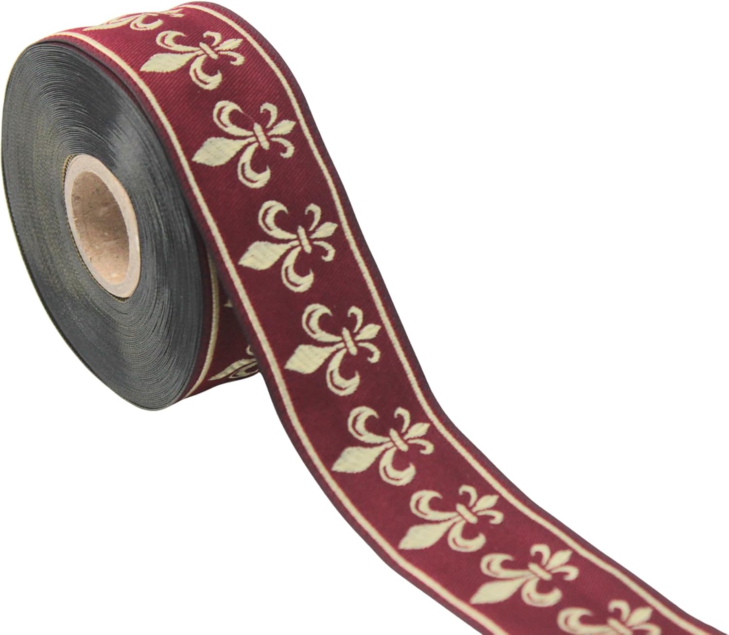 Fleur de lis Jacquard Ribbon – 1.37" Wide, 10.9 Yards Long, Bordeaux Gold Woven Trim for Medieval Costumes, Renaissance Decor, DIY Crafts, and Gift Wrapping
