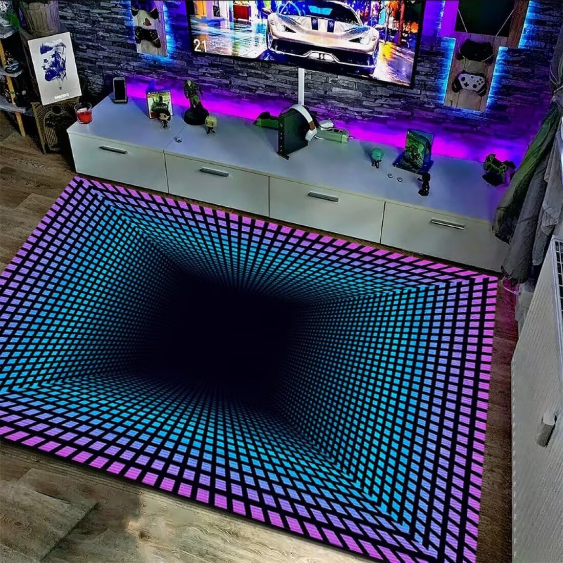 Tapis acoustique sol salon 3D 120X200CM décoratif motif carré