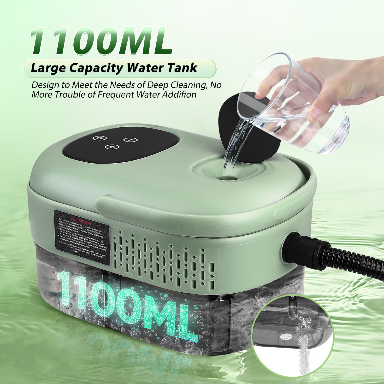 Limpiador de Vapor 2500W con Depósito 1,1L – Presión 3 Bares & Vapor a 105°C – Limpieza Multisuperficie Sin Productos Químicos – 6 Niveles de Vapor